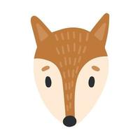 Hand drawn vector illustration of a cute funny fox head. Isolated objects on white background. Scandinavian style flat design. Concept children print. Woodland animal.