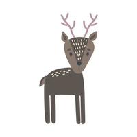 Hand drawn vector illustration of a cute funny deer. Isolated objects on white background. Scandinavian style flat design. Concept children print. Woodland animal.