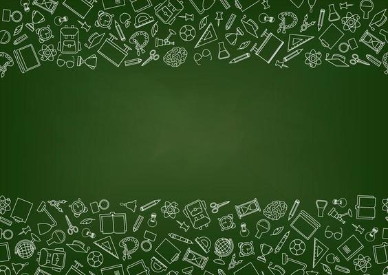 Back to School seamless chalk drawn icon pattern. School supplies doodle icons border. Education symbols line art  background.