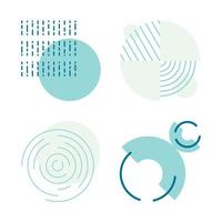 Set of vector illustrations isolated on white background. Modern geometric shapes. Circles, specks and lines. Trending and relevant design elements.