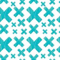 Vector seamless abstract pattern with geometric shapes. Blue symmetrical decorated crosses or pluses of different sizes.