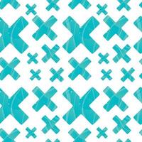 Vector seamless abstract pattern with geometric shapes. Blue symmetrical decorated crosses or pluses of different sizes.