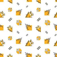 Vector seamless geometric pattern. Abstract shapes and forms as elements of retro design. Background with icons of triangles, parallel lines and zigzags.