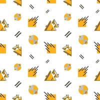 Vector seamless geometric pattern. Abstract shapes and forms as elements of retro design. Background with icons of triangles, parallel lines and zigzags.