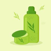 el tubo y el frasco con cosméticos están decorados con plantas en verde vector