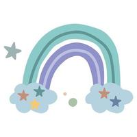 A simple vector illustration in Scandinavian style with a rainbow. Beautiful children's art with drawings of pastel colors. Funny boho print in children's style.