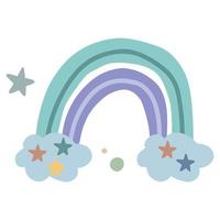 una simple ilustración vectorial en estilo escandinavo con un arco iris. hermoso arte infantil con dibujos de colores pastel. divertido estampado boho al estilo de los niños. vector