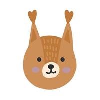 Hand drawn vector illustration of a cute funny squirrel head. Isolated objects on white background. Scandinavian style flat design. Concept children print. Woodland animal.