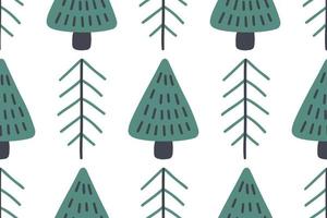 Scandinavian forest vector pattern. Woodland seamless design with hand drawn trees.
