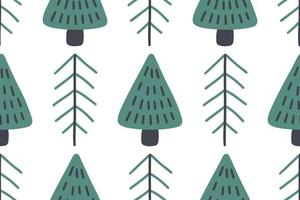 Scandinavian forest vector pattern. Woodland seamless design with hand drawn trees.