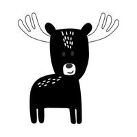 Hand drawn vector illustration of a cute funny moose. Isolated objects on white background. Scandinavian style design. Concept nursery print.