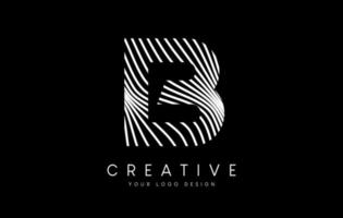 Warp Zebra Lines Letter B logo Design with Black and White Lines and Creative Icon Vector