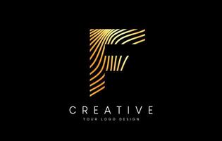 Warp Zebra Lines Letter F logo Design with Golden Lines and Creative Icon Vector