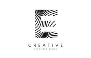 Warp Zebra Lines Letter E logo Design with Black and White Lines and Creative Icon Vector