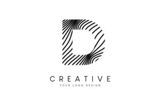 Warp Zebra Lines Letter D logo Design with Black and White Lines and Creative Icon Vector