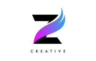 diseño de icono de logotipo de letra z con swoosh púrpura y vector de forma de corte curvo creativo