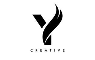 Letter Y Logo Icon Design with Swoosh and Creative Curved Cut Shape Vector