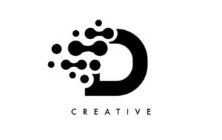 Letter D Dots Logo Design with Black and White Colors on Black Background Vector