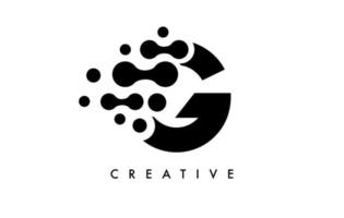 Letter G Dots Logo Design with Black and White Colors on Black Background Vector