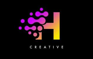 Letter H Dots Logo Design with Purple Yellow Colors on Black Background Vector