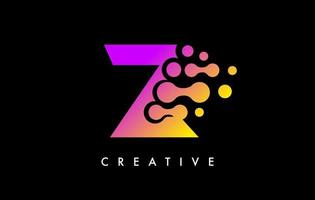 Letter Z Dots Logo Design with Purple Yellow Colors on Black Background Vector