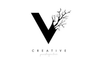 Letter V Design Logo with Creative Tree Branch. V Letter Tree Icon Logo vector