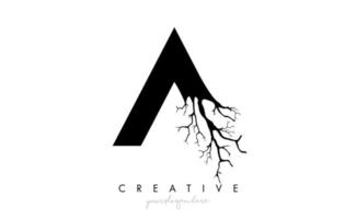 Letra un logotipo de diseño con rama de árbol creativa. un logotipo de icono de árbol de letras vector