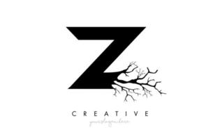 Letter Z Design Logo with Creative Tree Branch. Z Letter Tree Icon Logo vector