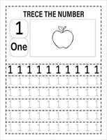 Trace the number for Preschool or Kindergarten kids to improve basic writing skills vector