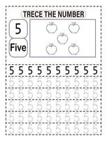 Trace the number for Preschool or Kindergarten kids to improve basic writing skills vector