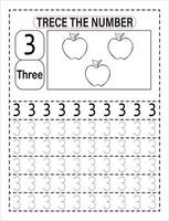 Trace the number for Preschool or Kindergarten kids to improve basic writing skills vector