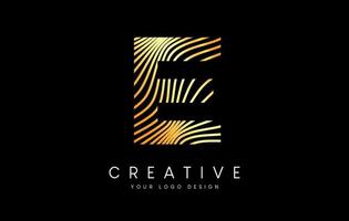 Warp Zebra Lines Letter E logo Design with Golden Lines and Creative Icon Vector