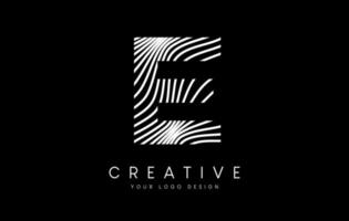 Warp Zebra Lines Letter E logo Design with Black and White Lines and Creative Icon Vector