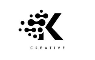 Letter K Dots Logo Design with Black and White Colors on Black Background Vector