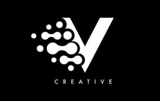 Letter V Dots Logo Design with Black and White Colors on Black Background Vector