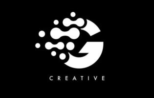 Letter G Dots Logo Design with Black and White Colors on Black Background Vector