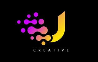 Letter U Dots Logo Design with Purple Yellow Colors on Black Background Vector