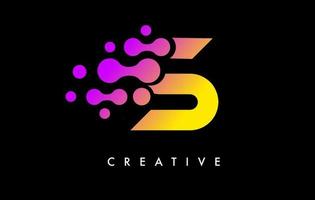 Letter S Dots Logo Design with Purple Yellow Colors on Black Background Vector