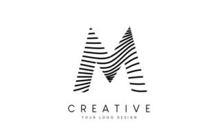 Warp Zebra Lines Letter M logo Design with Black and White Lines and Creative Icon Vector