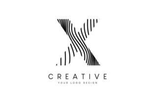 diseño de logotipo de letra x de líneas de cebra de deformación con líneas en blanco y negro y vector de icono creativo