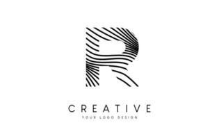 Warp Zebra Lines Letter R logo Design with Black and White Lines and Creative Icon Vector