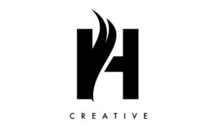 diseño de icono de logotipo de letra h con swoosh y vector de forma de corte curvo creativo