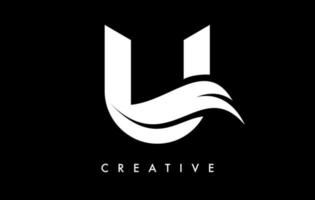 Letter U Logo Icon Design with Swoosh and Creative Curved Cut Shape Vector