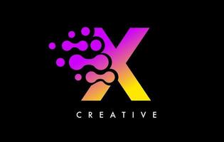 Letter X Dots Logo Design with Purple Yellow Colors on Black Background Vector