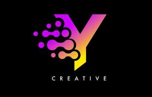 Letter Y Dots Logo Design with Purple Yellow Colors on Black Background Vector