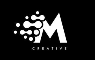 Letter M Dots Logo Design with Black and White  Colors on Black Background Vector