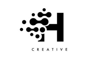 Letter H Dots Logo Design with Black and White Colors on Black Background Vector