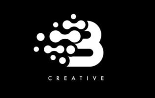 Letter B Dots Logo Design with Black and White Colors on Black Background Vector