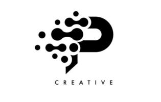 Letter P Dots Logo Design with Black and White Colors on Black Background Vector