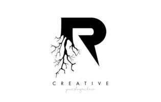 Logotipo de diseño de letra r con rama de árbol creativa. logo de icono de árbol de letra r vector